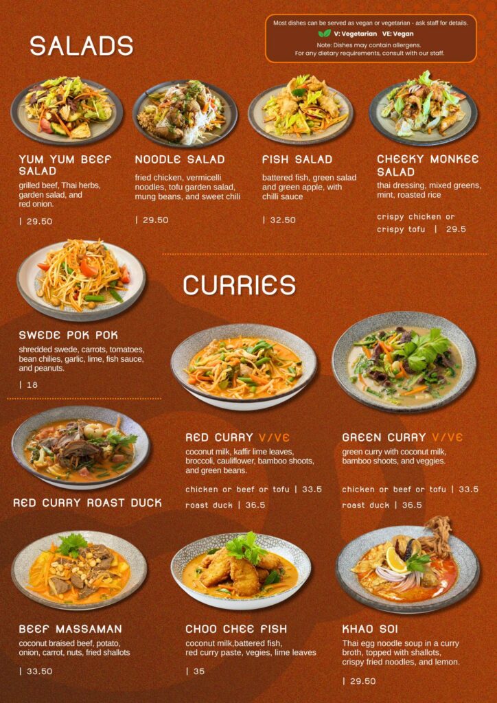 Monkee's Menu - Asian Fusion Queenstown - Curries - Saland Restuarant